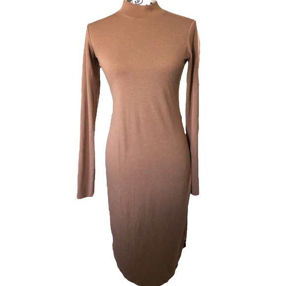 Kit and Ace Brown Mock-neck Long-Sleeve Wool-blend Sweater Dress - Picture 3 of 16